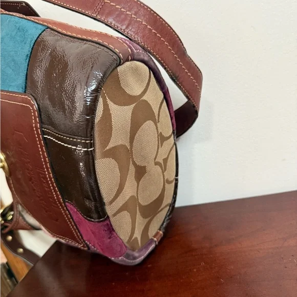Coach Patchwork #11356 Shoulder/crossbody Bag - Brown, Green, Burgundy holiday - Picture 7 of 14